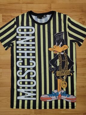 Rare Designer Love Moschino Daffy Duck Graphic Made In Italy Striped Mens Medium